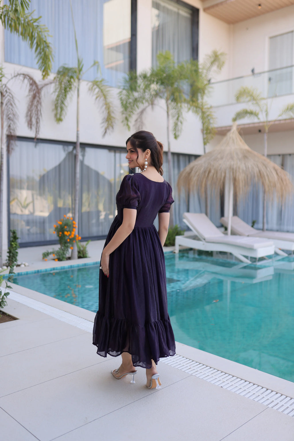 Sruvika purple Fendi silk gown with beads embroidered work