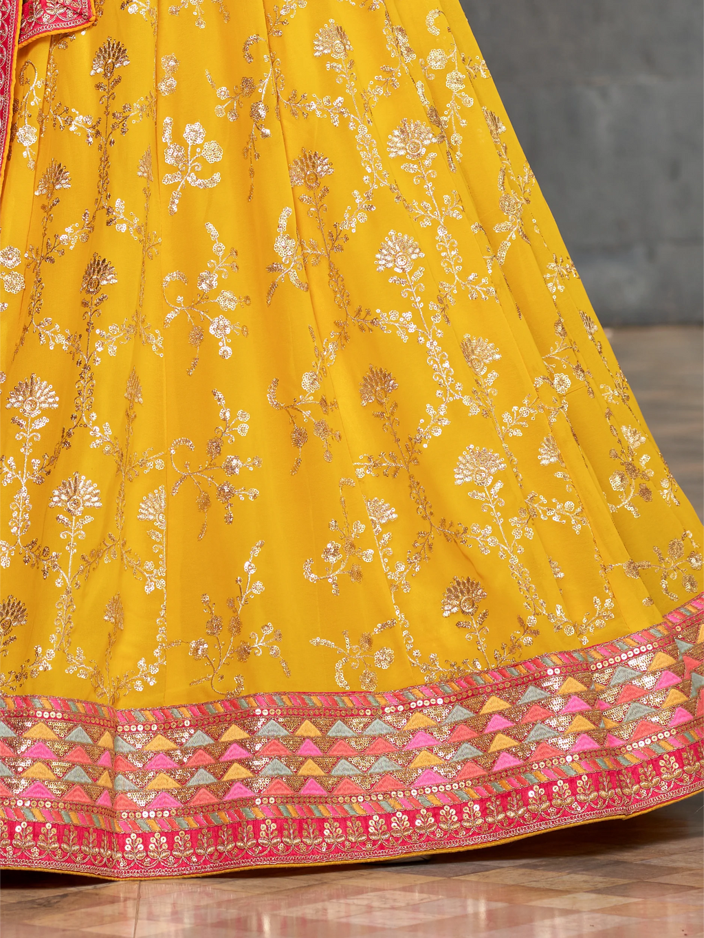 Navya mustard yellow floral embroidered lehenga choli with dupatta