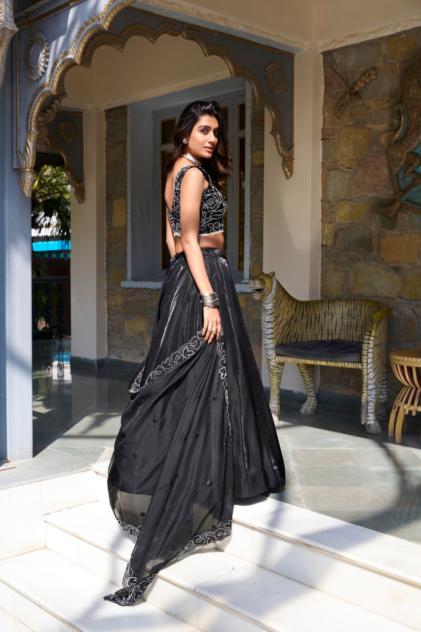 Varnisha Black Star Satin Designer Lehenga Choli