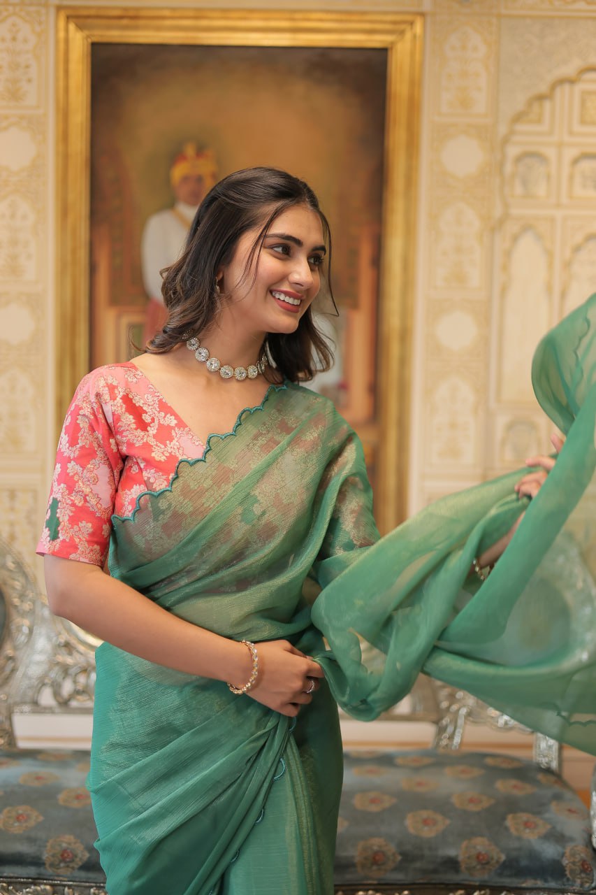 Amoha gold coin green arko cut saree