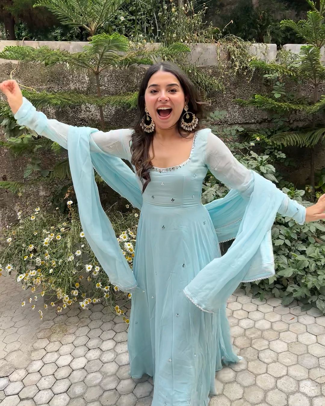 Niya sky blue georgette embroidered Anarkali suit set