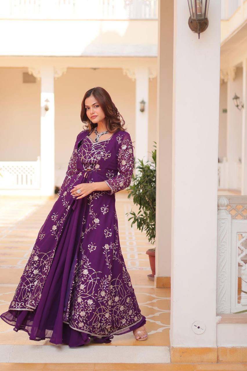 Georgette embroidered Aanshi designer shrug outfit set
