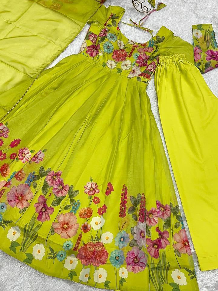 Green floral organza Darshika designer Anarkali suit