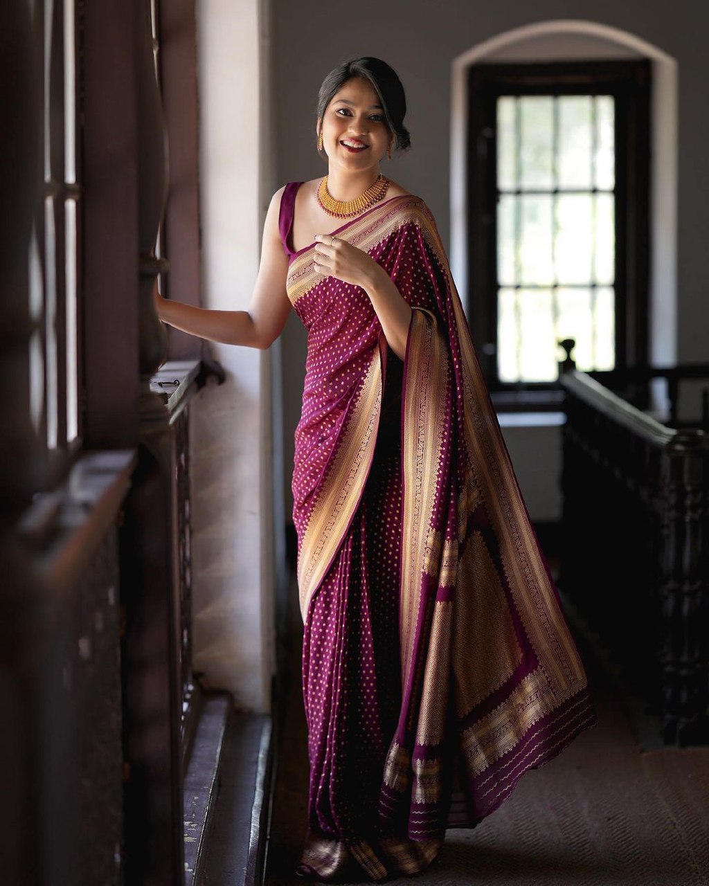 Purple Banarasi silk Shivika designer saree