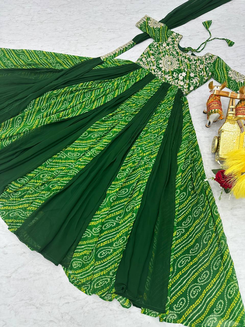 Saanvi pure bandhej georgette embroidered gown set