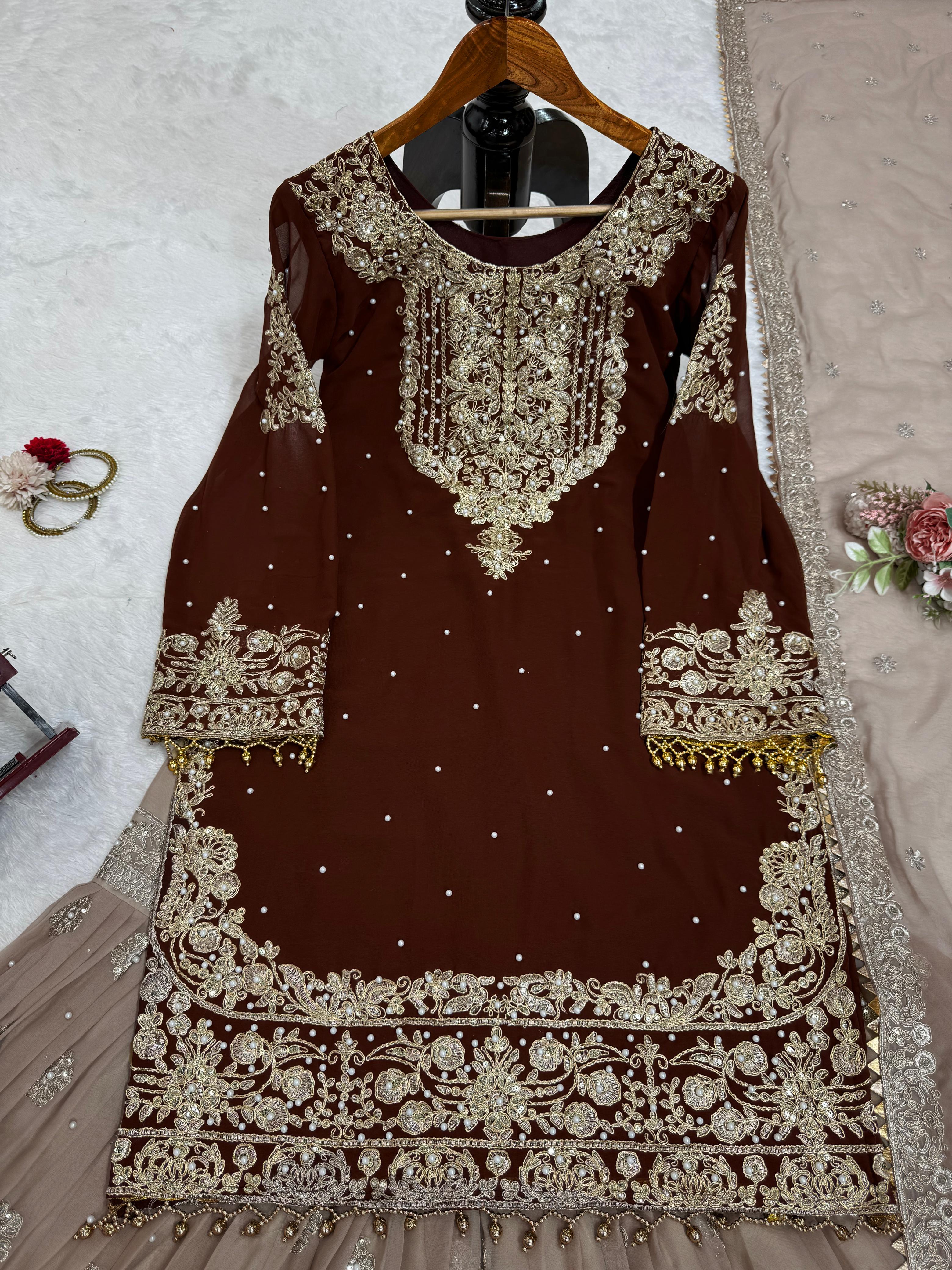 Niyati festive wear embroidered kurti sharara set