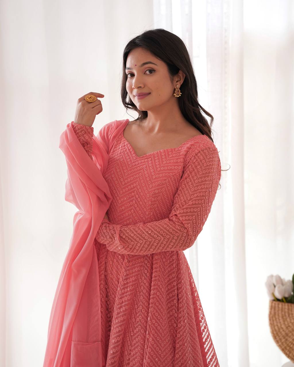 Peach Jyotika designer Anarkali suit set for women
