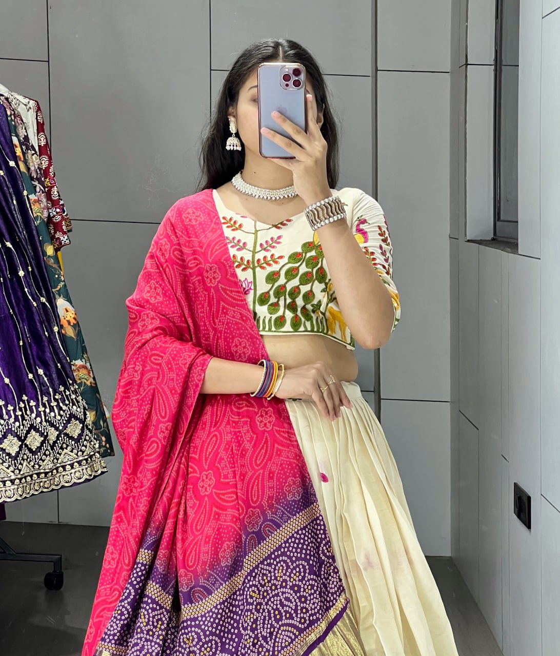 Green pure rayon plain butti silk work lehenga choli with gota patti koti