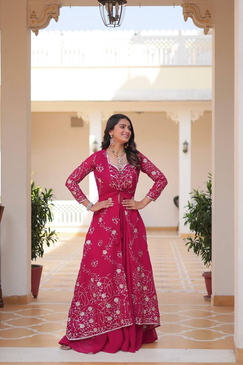 Georgette embroidered Aanshi designer shrug outfit set