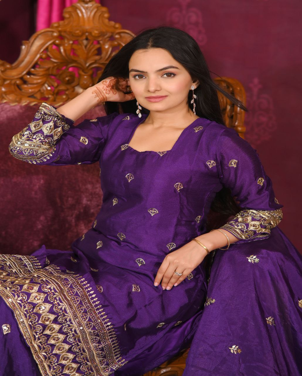 Purple chinon embroidered Svara designer sharara suit