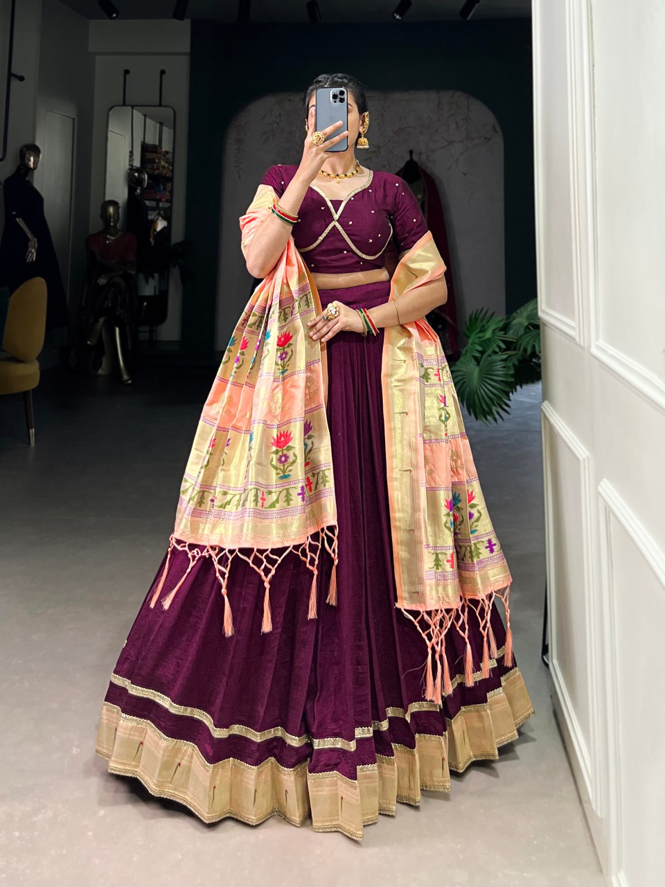 Ahalya silk purple paithani laced lehenga choli