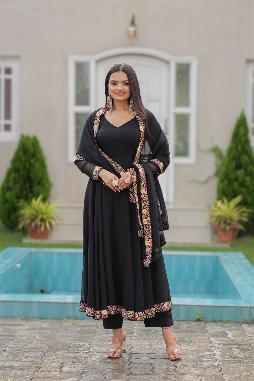 Black georgette embroidered Sathvika designer Anarkali suit