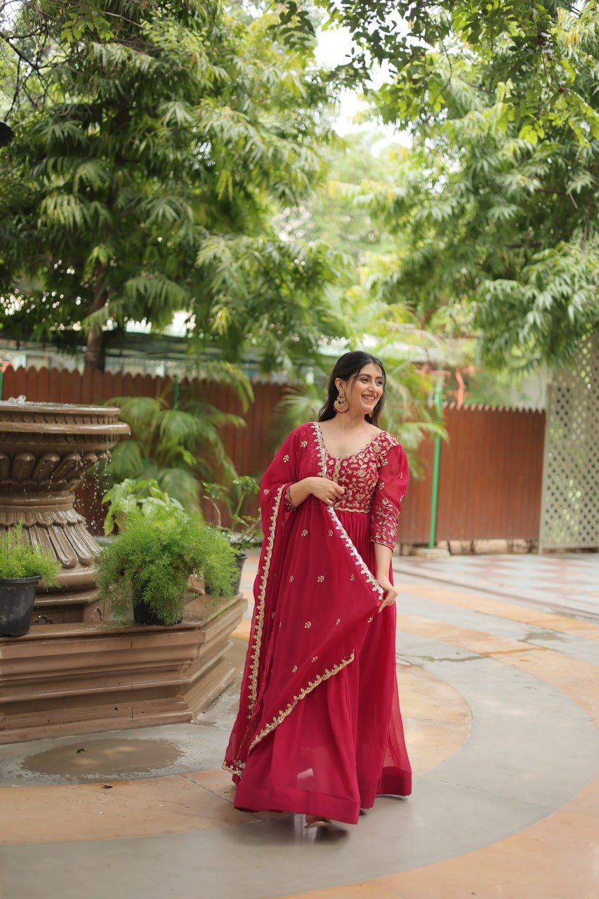 Pink embroidered Jiyanshi designer Anarkali gown