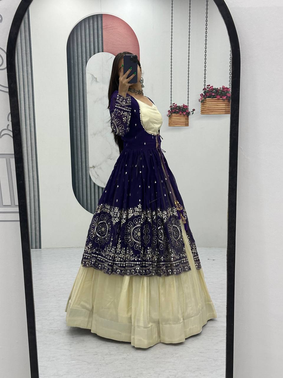 Tulika navy blue Cosmos silk lehenga choli with heavy thread and sequins work with shrug