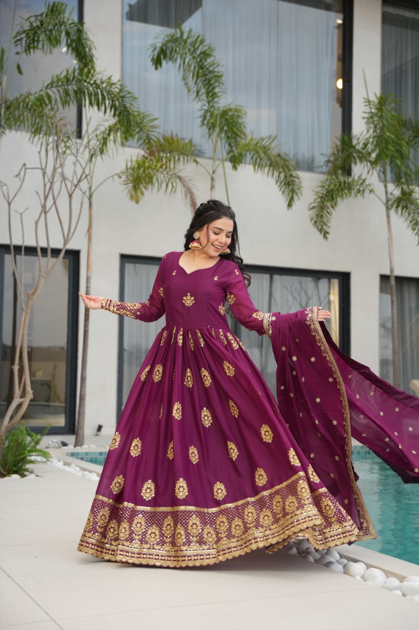 Rudrika purple georgette embroidery gown