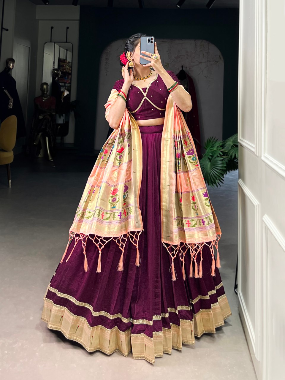 Ahalya silk purple paithani laced lehenga choli