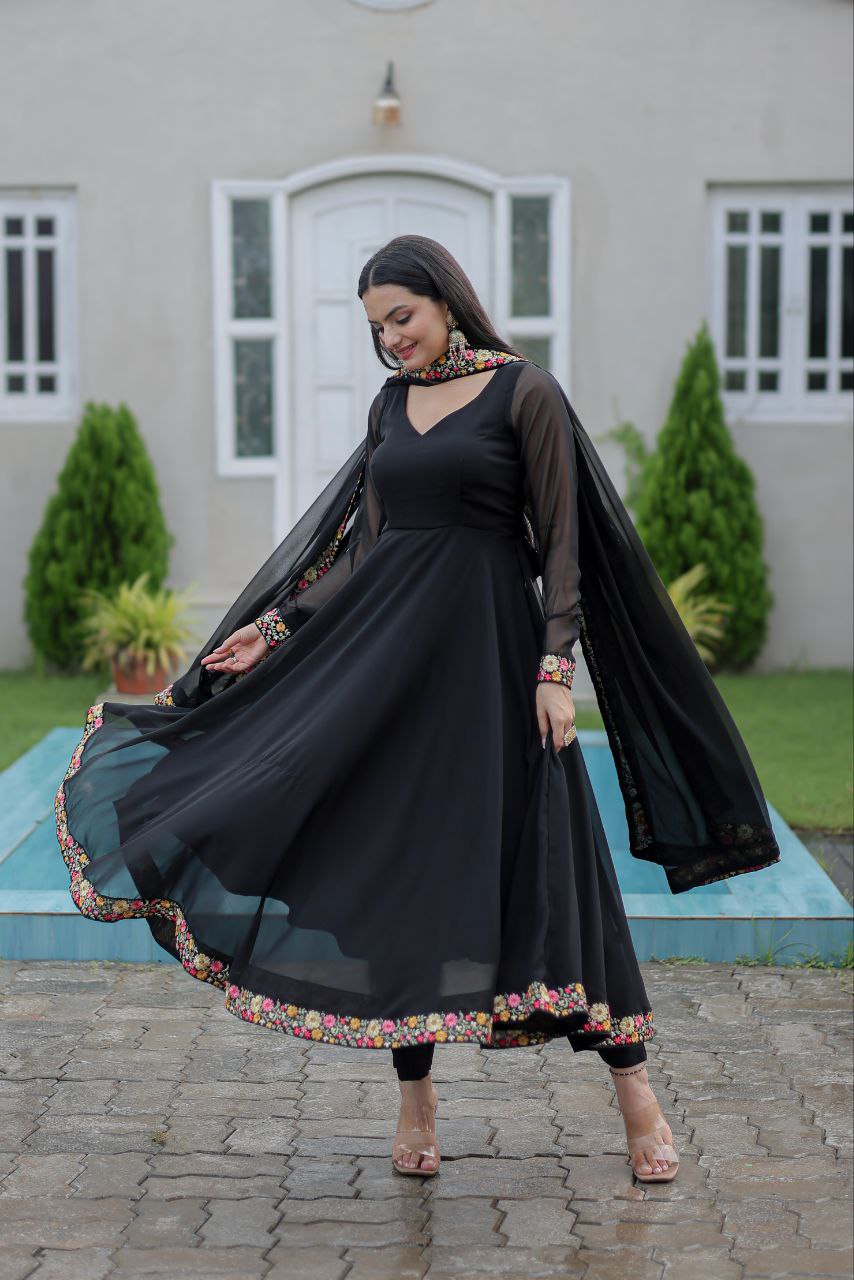 Black georgette embroidered Sathvika designer Anarkali suit