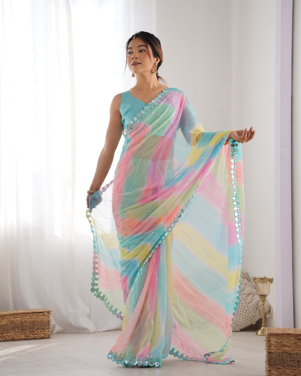 Multicolor georgette mirror work Isha designer saree