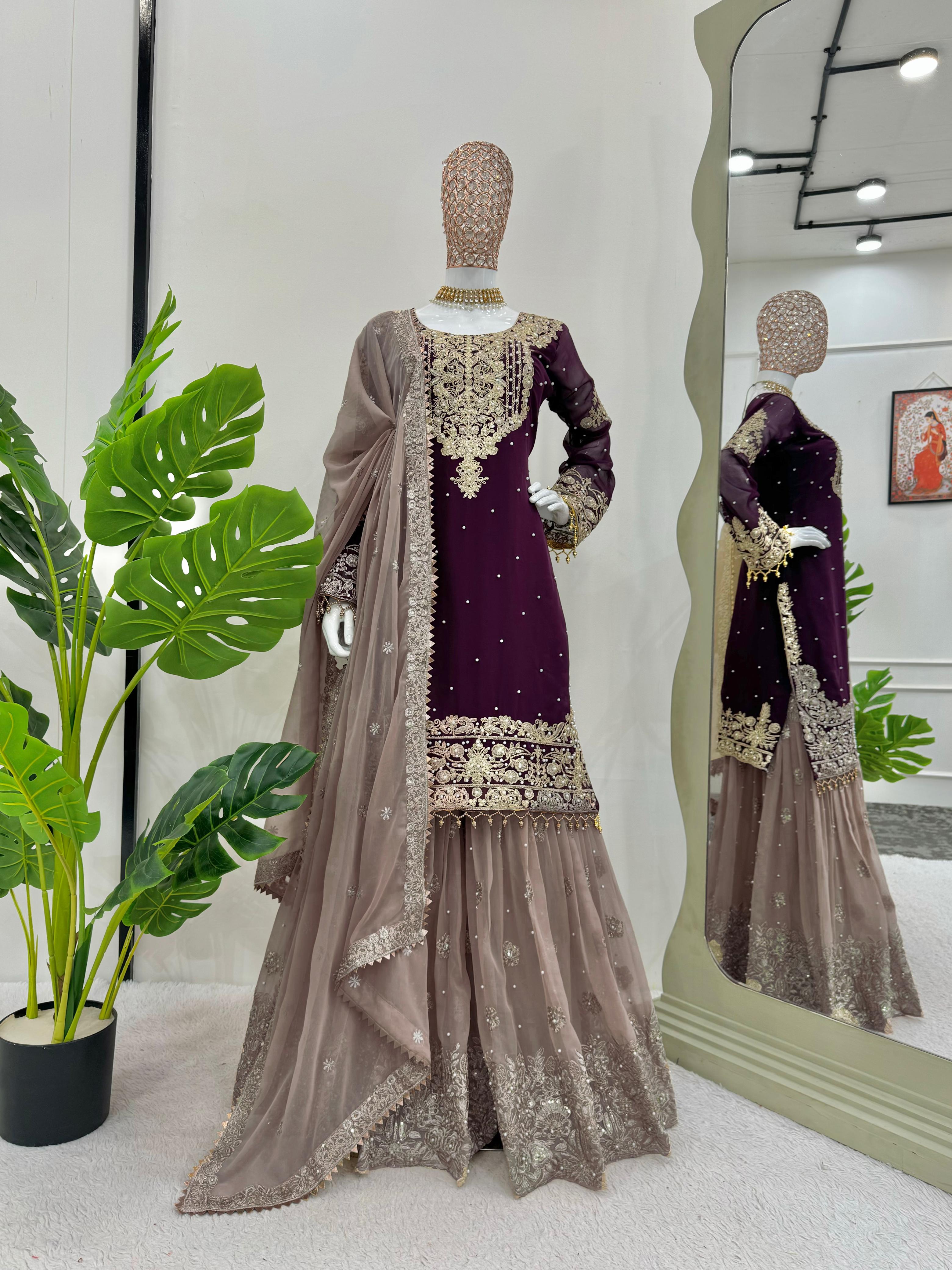 Niyati festive wear embroidered kurti sharara set