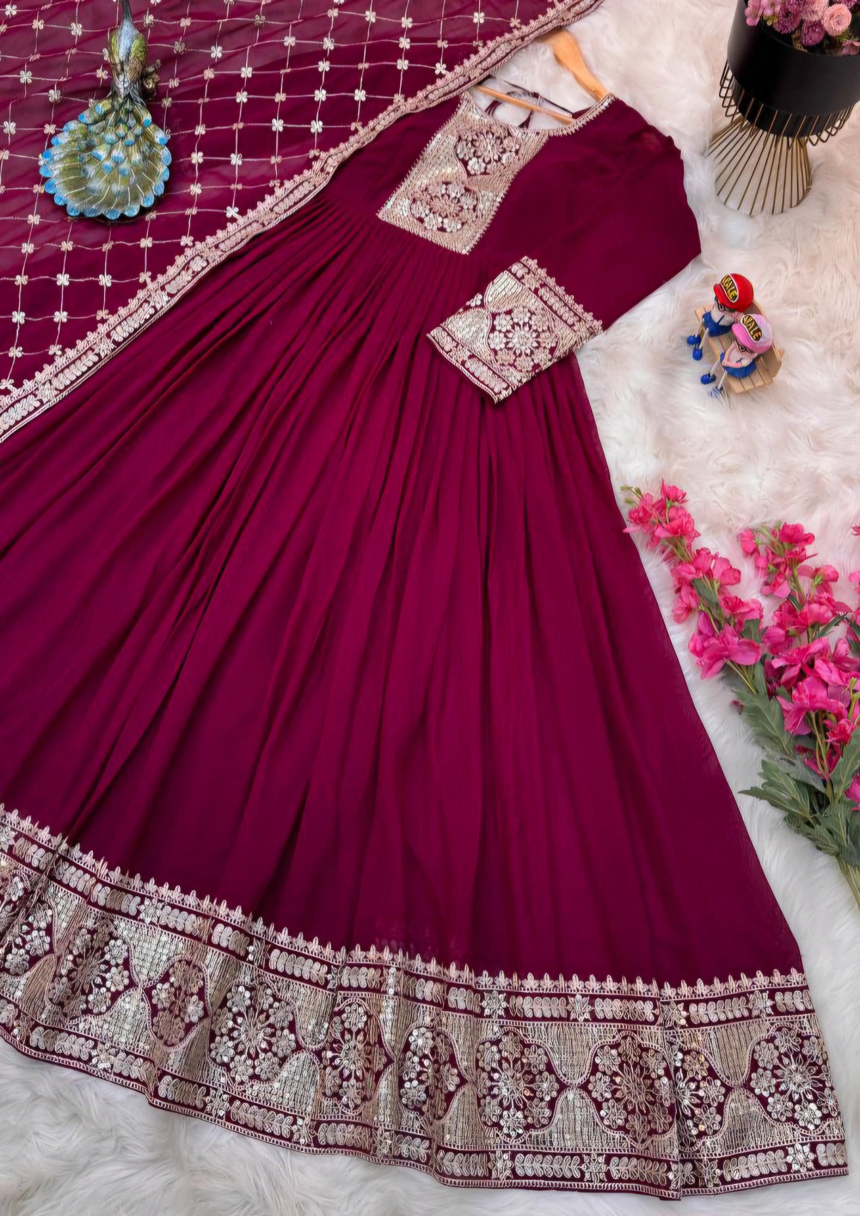 Brindha maroon georgette anarkali gown set