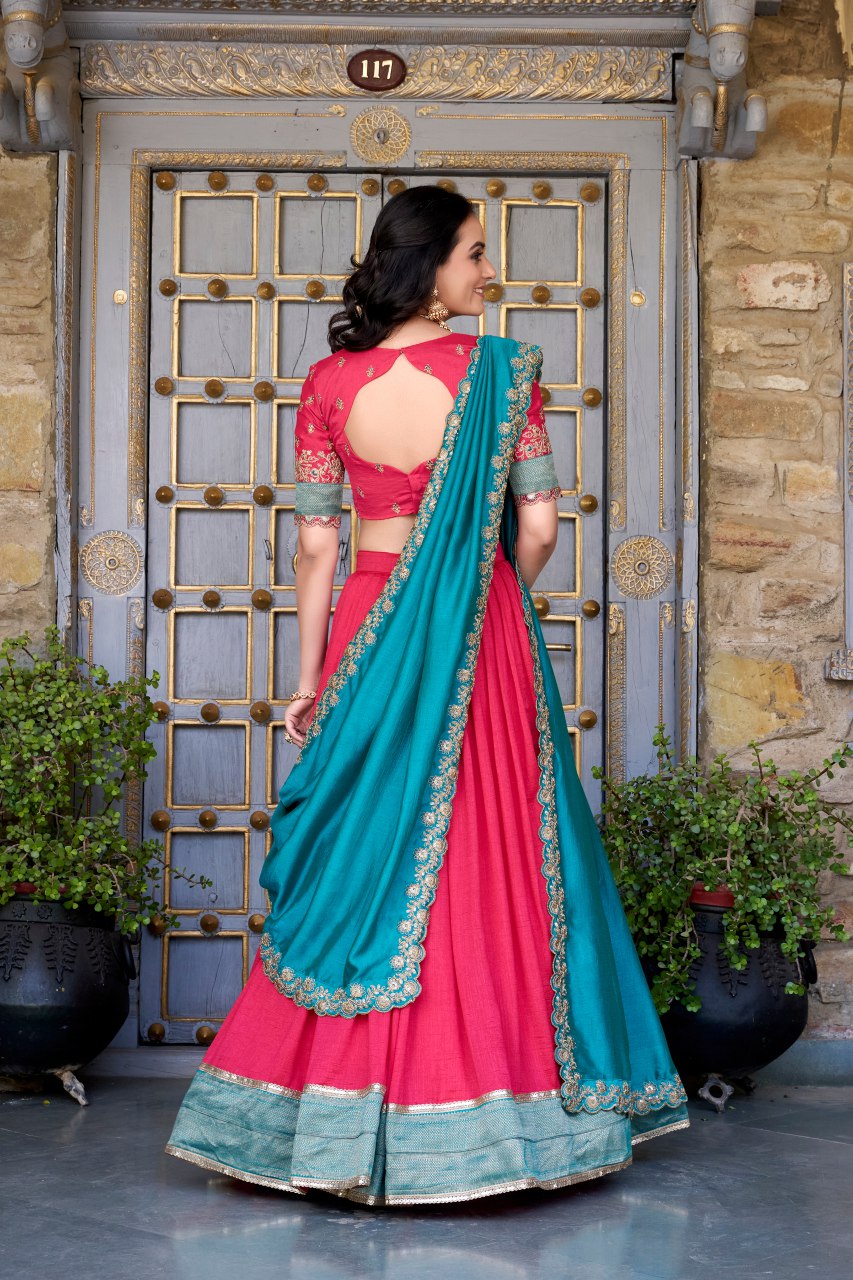 Pink Vichitra silk zari weaving work lehenga choli with dupatta
