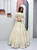 Off white tissue shimmer lehenga choli with handwork real diamond work and jacket