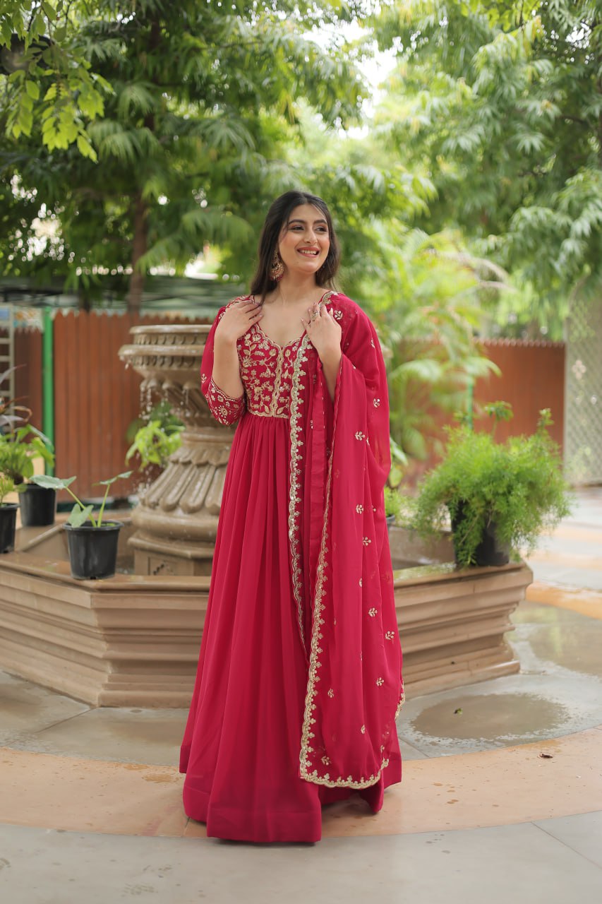 Pink embroidered Jiyanshi designer Anarkali gown