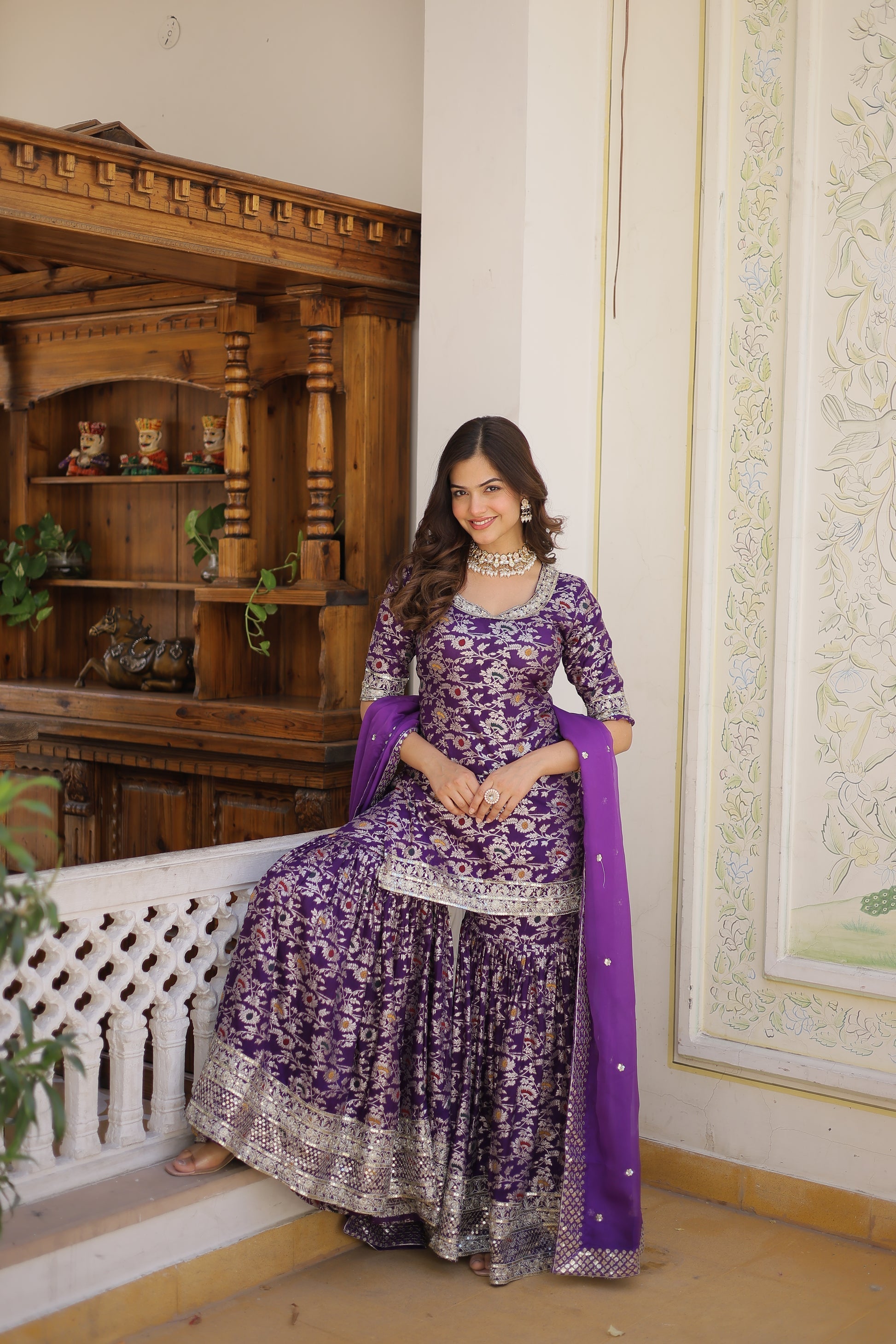 Wine viscose embroidered Krishnapriya designer gharara suit