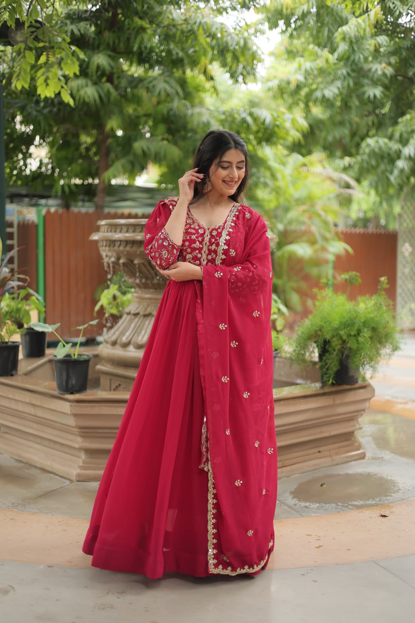 Pink embroidered Jiyanshi designer Anarkali gown
