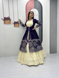 Tulika navy blue Cosmos silk lehenga choli with heavy thread and sequins work with shrug