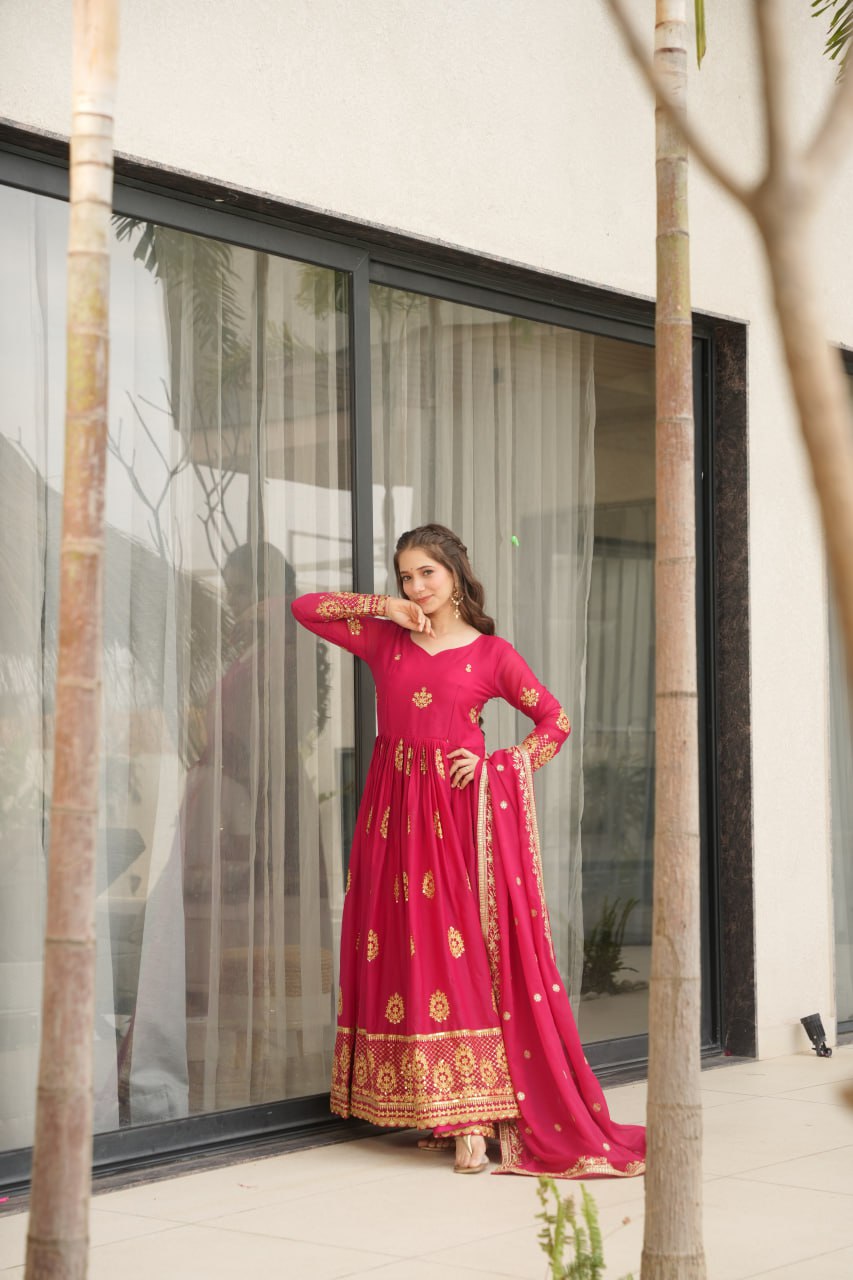 Rudrika pink georgette embroidery gown
