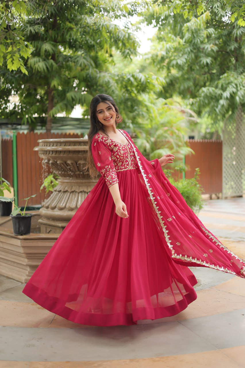 Pink embroidered Jiyanshi designer Anarkali gown