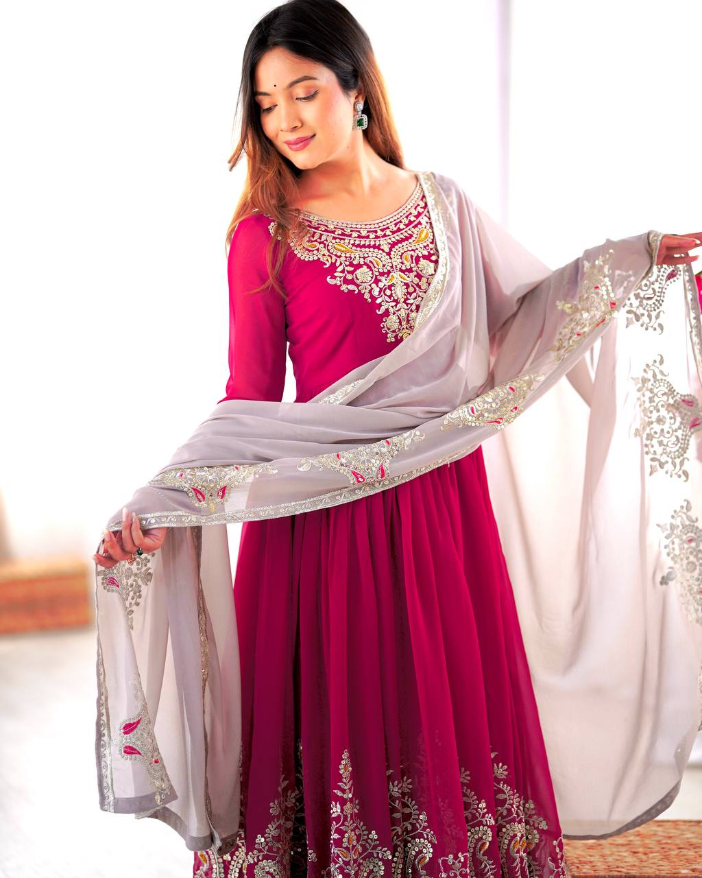 Pink georgette embroidered Tejvini designer gown