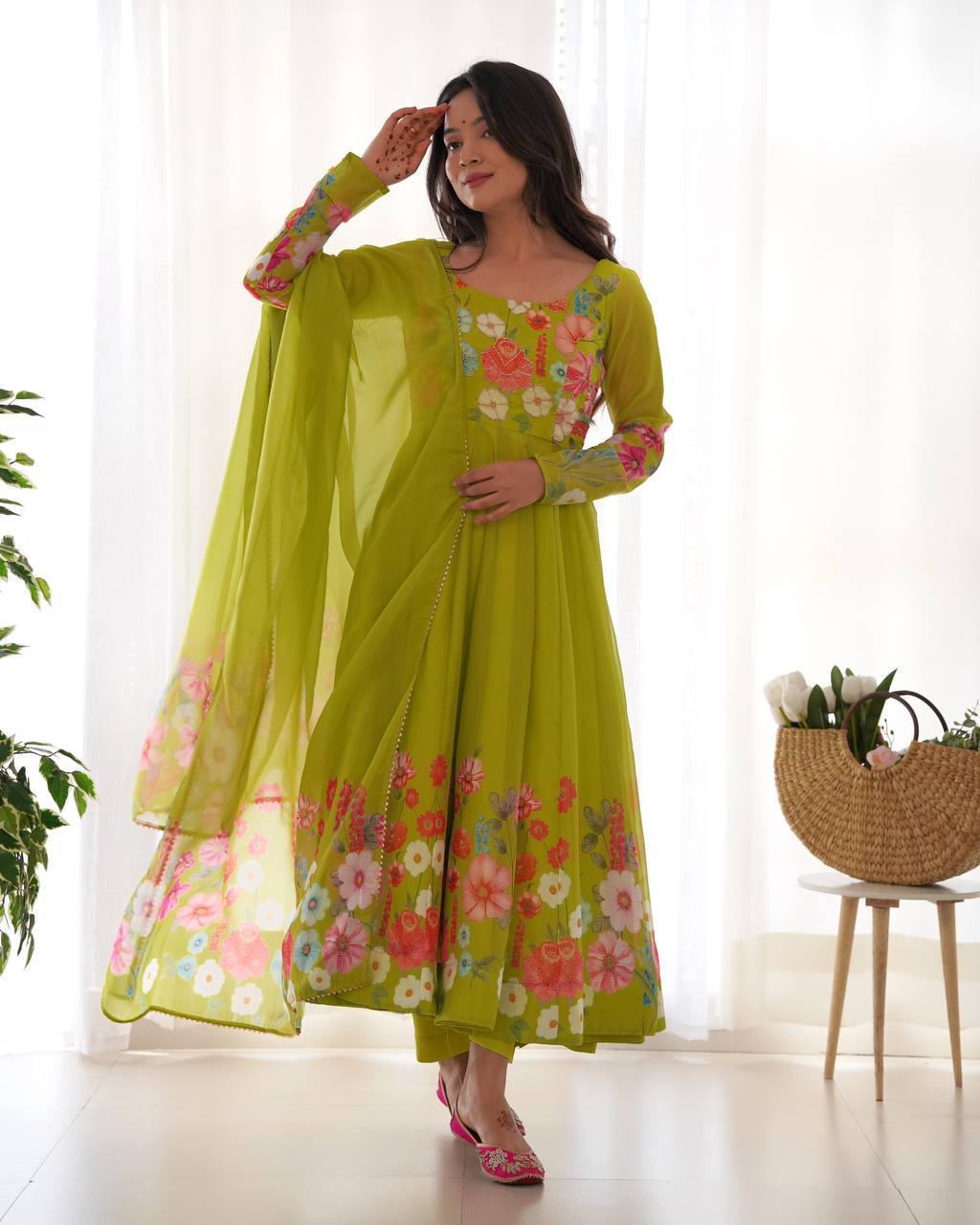 Green floral organza Darshika designer Anarkali suit