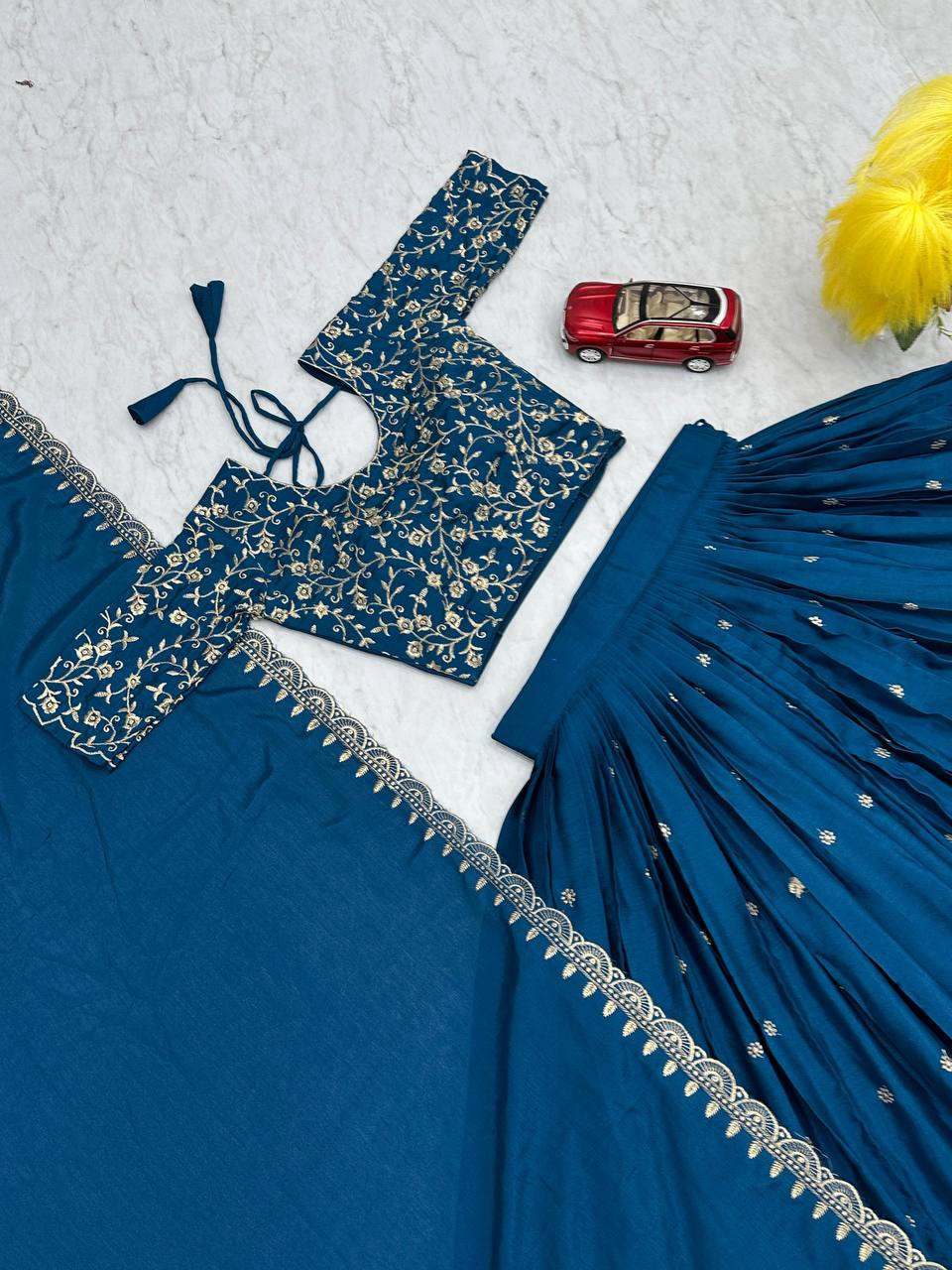 Kanupriya blue chinon embroidered lehenga choli set