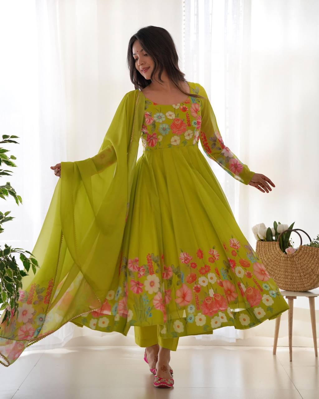 Green floral organza Darshika designer Anarkali suit