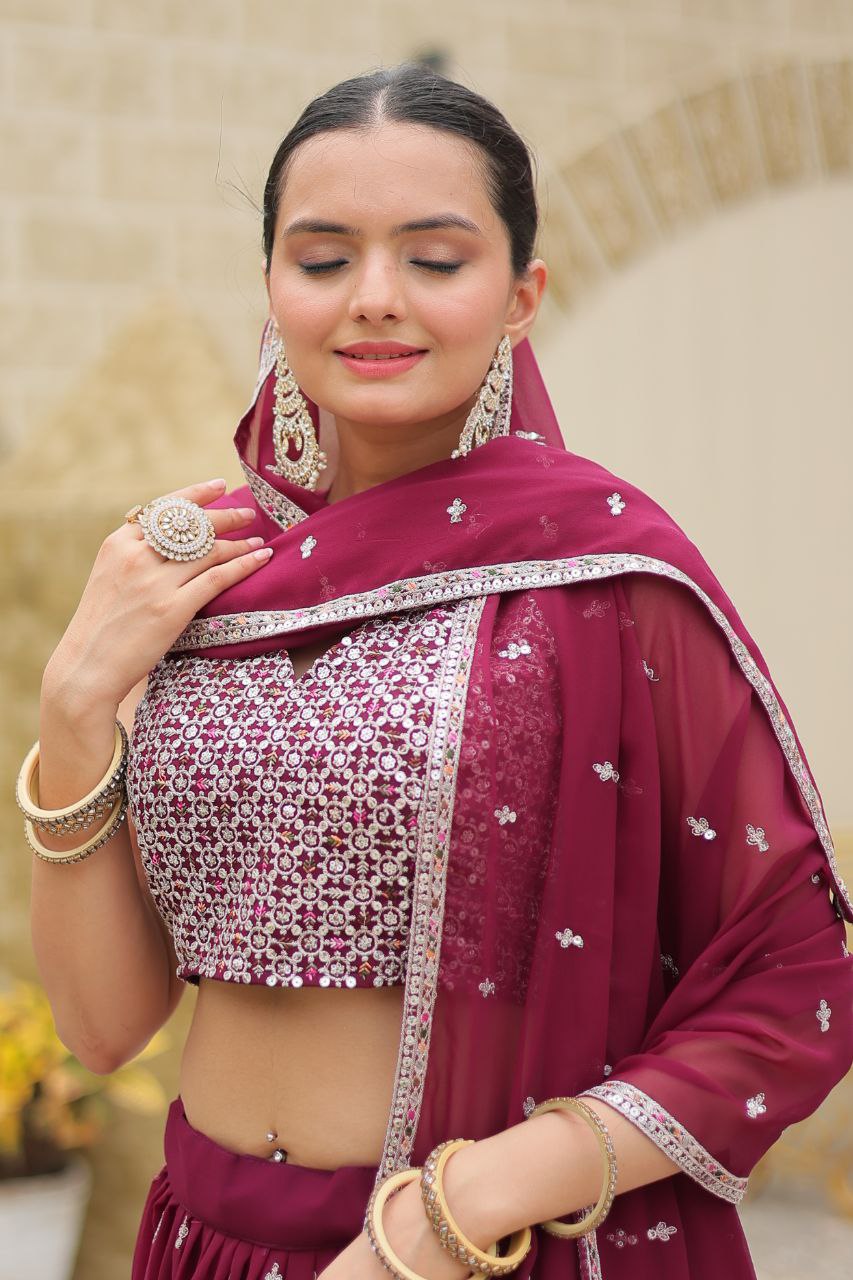 Faux georgette sequins embroidered Avira designer lehenga
