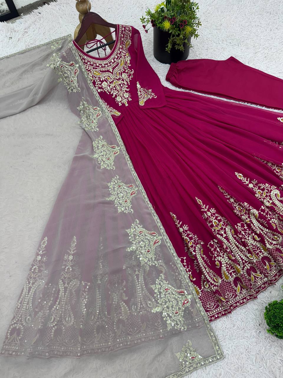 Pink georgette embroidered Tejvini designer gown