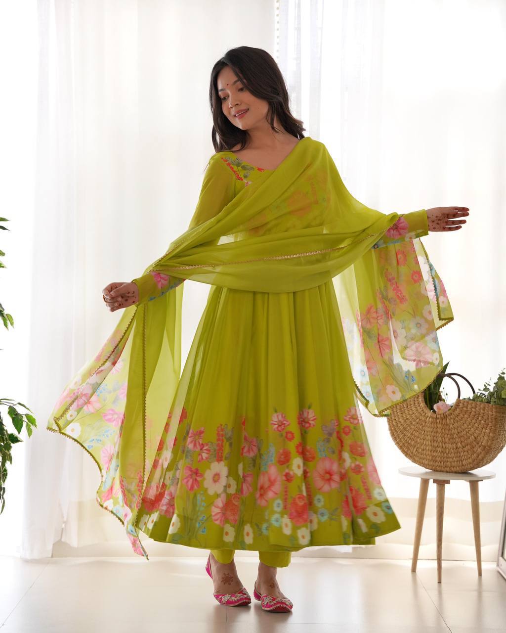 Green floral organza Darshika designer Anarkali suit