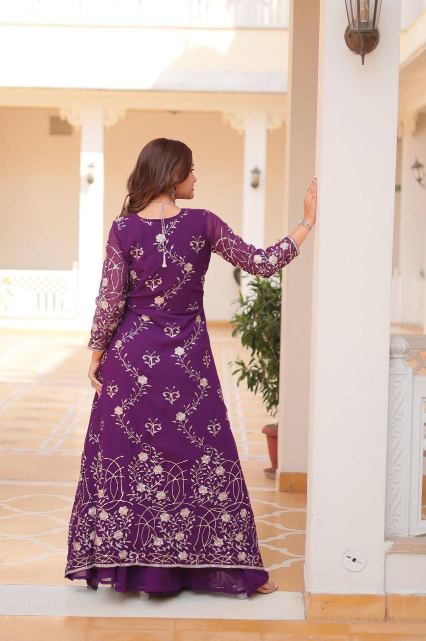 Georgette embroidered Aanshi designer shrug outfit set