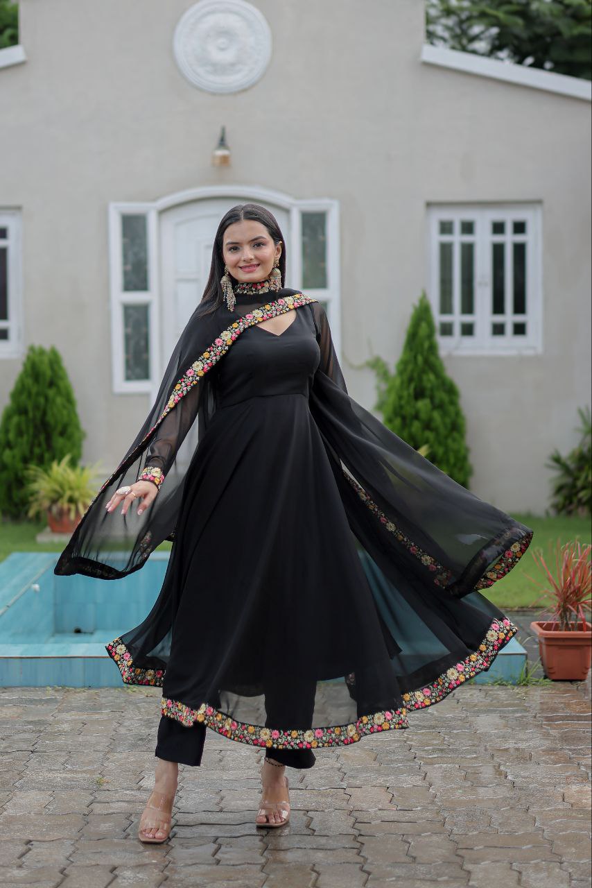 Black georgette embroidered Sathvika designer Anarkali suit