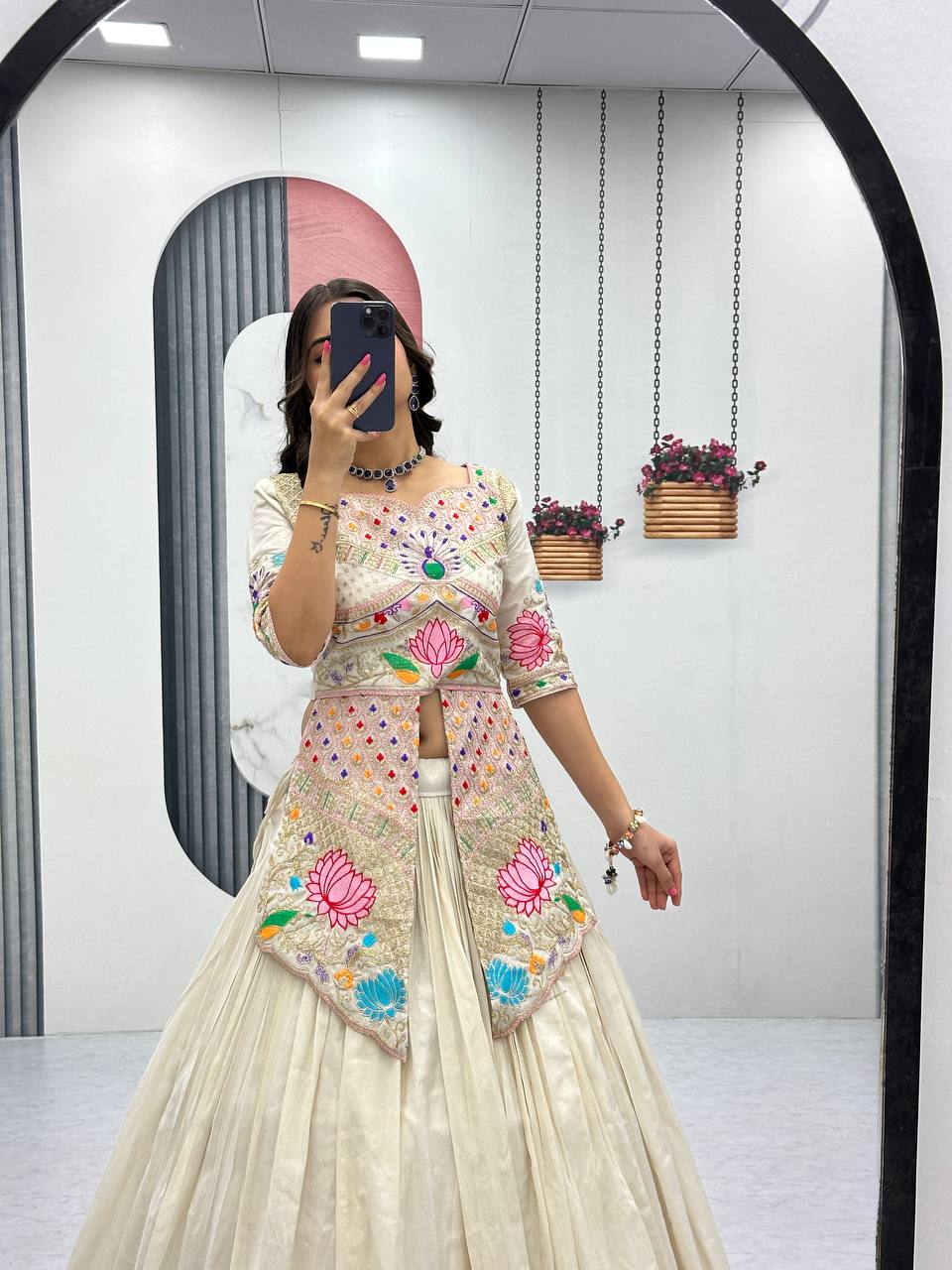 Neerja off-white Cosmos silk crop top lehenga choli with embroidery and sequins work