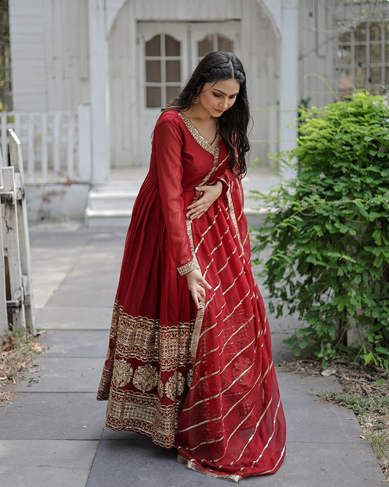 Red georgette Vritika designer Anarkali gown