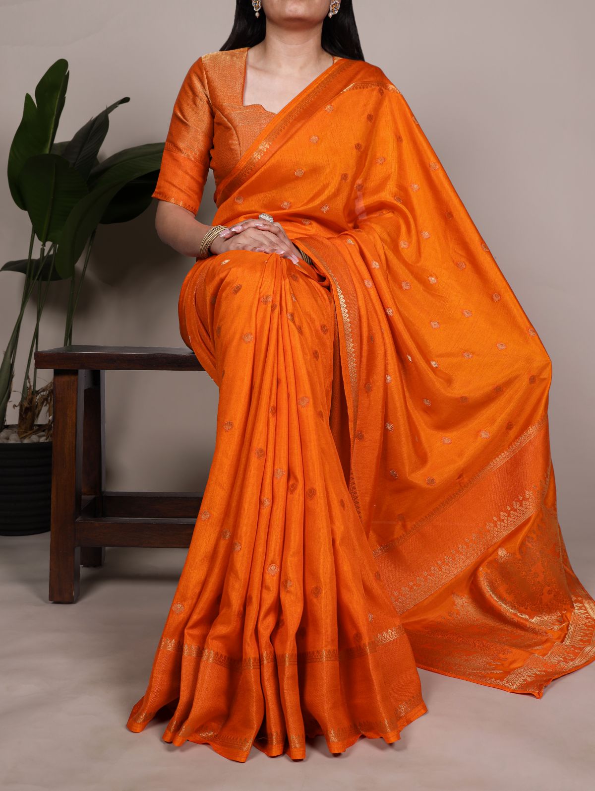 Orange Roop silk zari weaving saree with unstitched blouse
