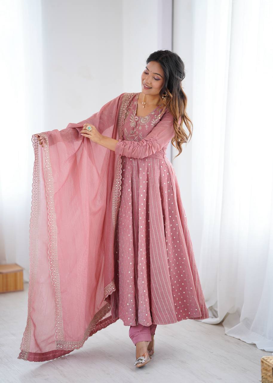 Peach festive wear embroidered Anarkali suit for women