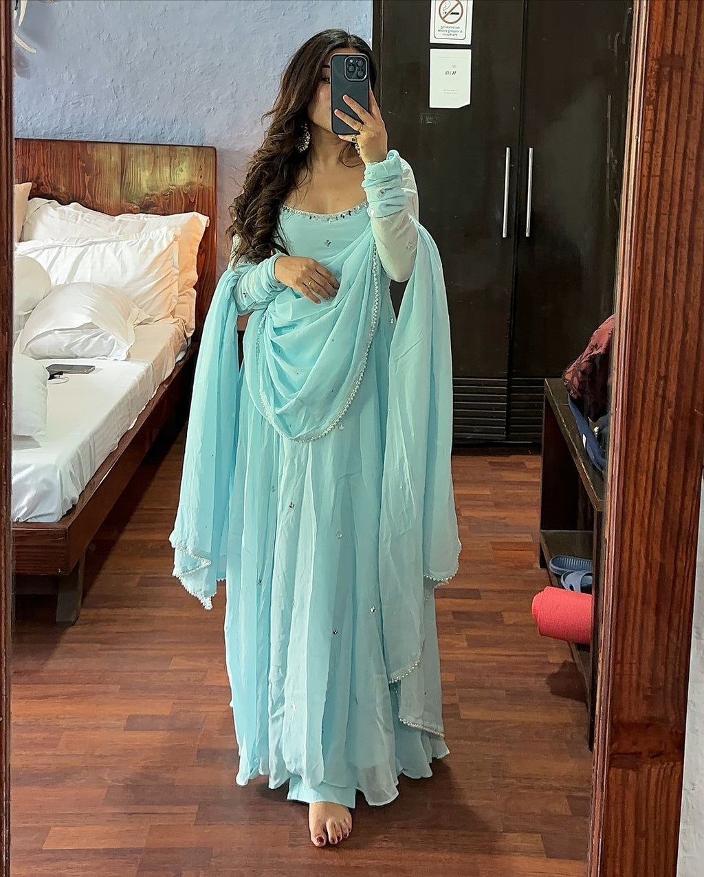 Niya sky blue georgette embroidered Anarkali suit set