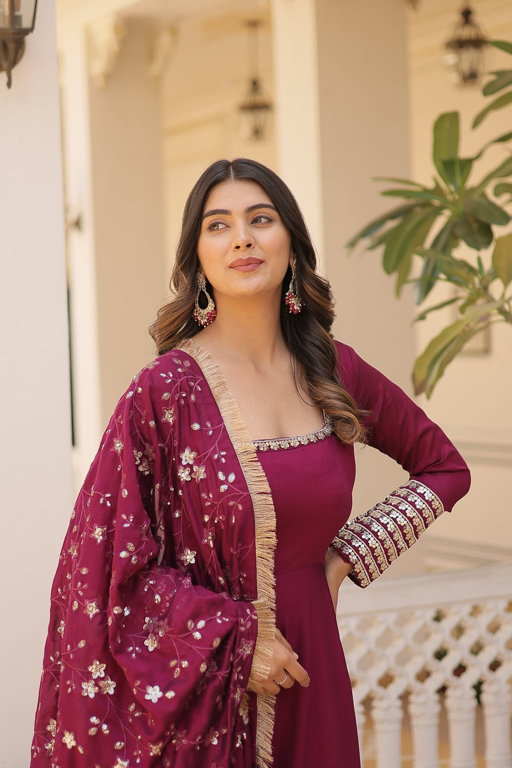 Magenta Vichitra silk Aparajita designer Anarkali gown
