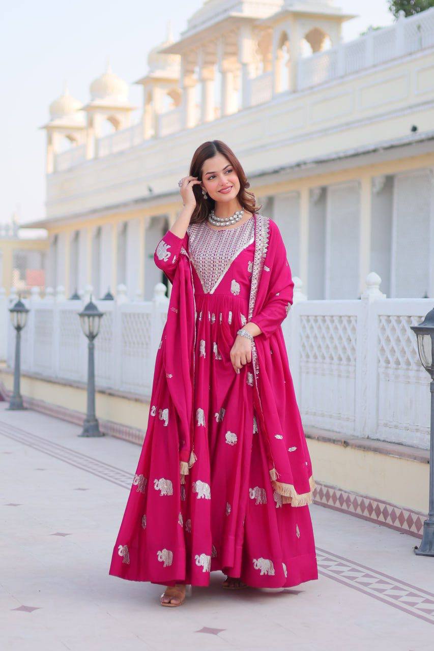 Pink georgette embroidered Veronika designer Anarkali gown