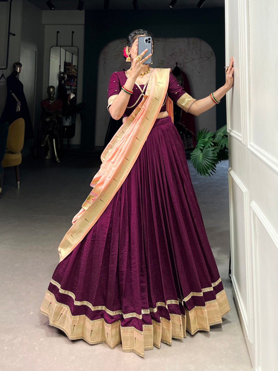Ahalya silk purple paithani laced lehenga choli