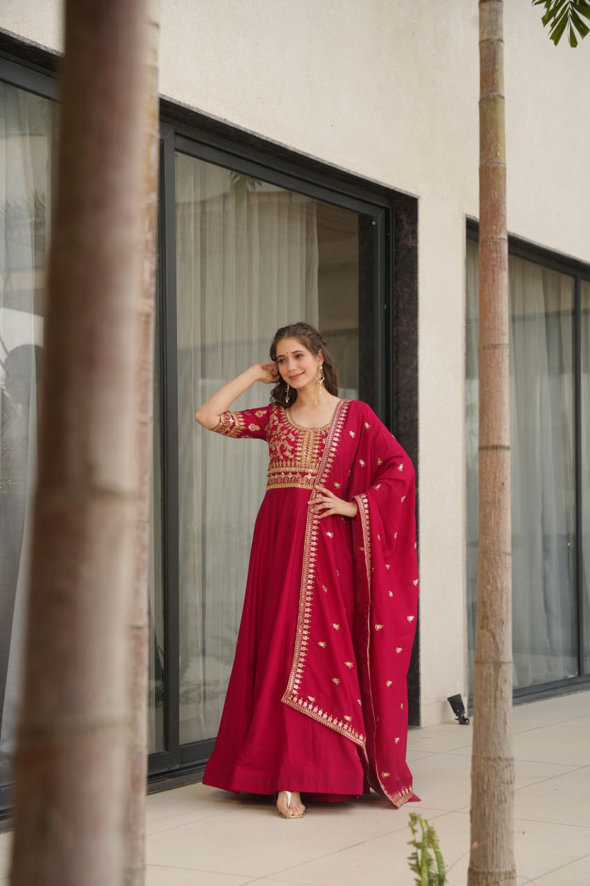 Aadishri pink silk sequins embroidered gown